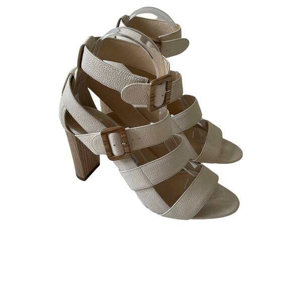 Jimmy Choo Maya 85 Cage Sandal Wood Heel Pebbled Leather Cream 37.5 - Picture 5 of 14